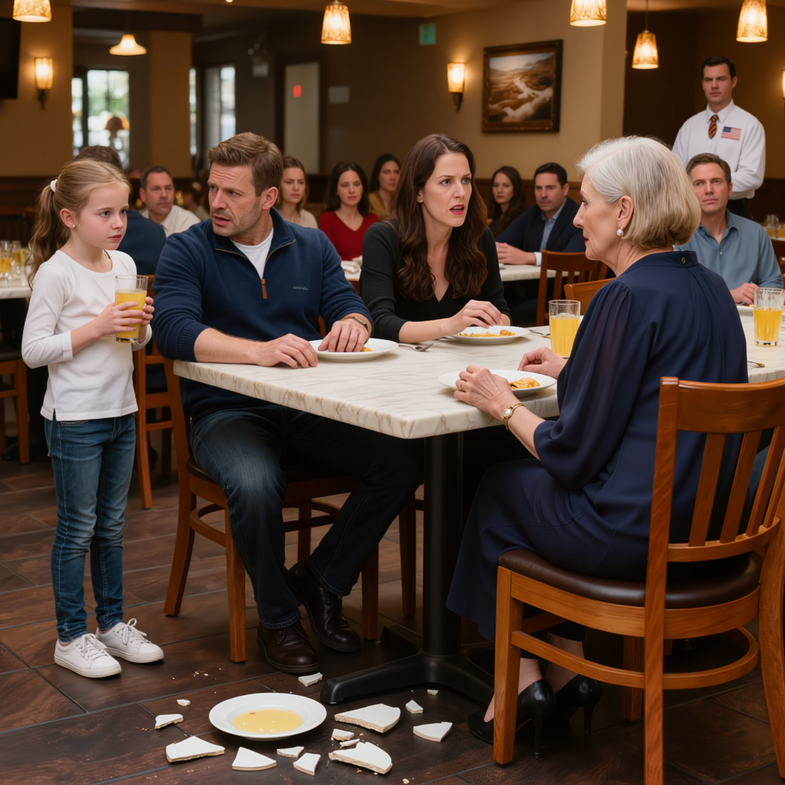 ‘Heks, je hoort hier niet te zijn!’ — mijn schoondochter schreeuwde dat terwijl ze mijn bord midden in een vol restaurant op de grond gooide. Iedereen keek toe, mijn zoon hield zwijgend zijn hoofd gebogen en ik verliet de tafel met trillende handen. Tegen maandagochtend, toen de advocaat aanklopte, wisten ze dat ze de verkeerde vrouw hadden uitgekozen.