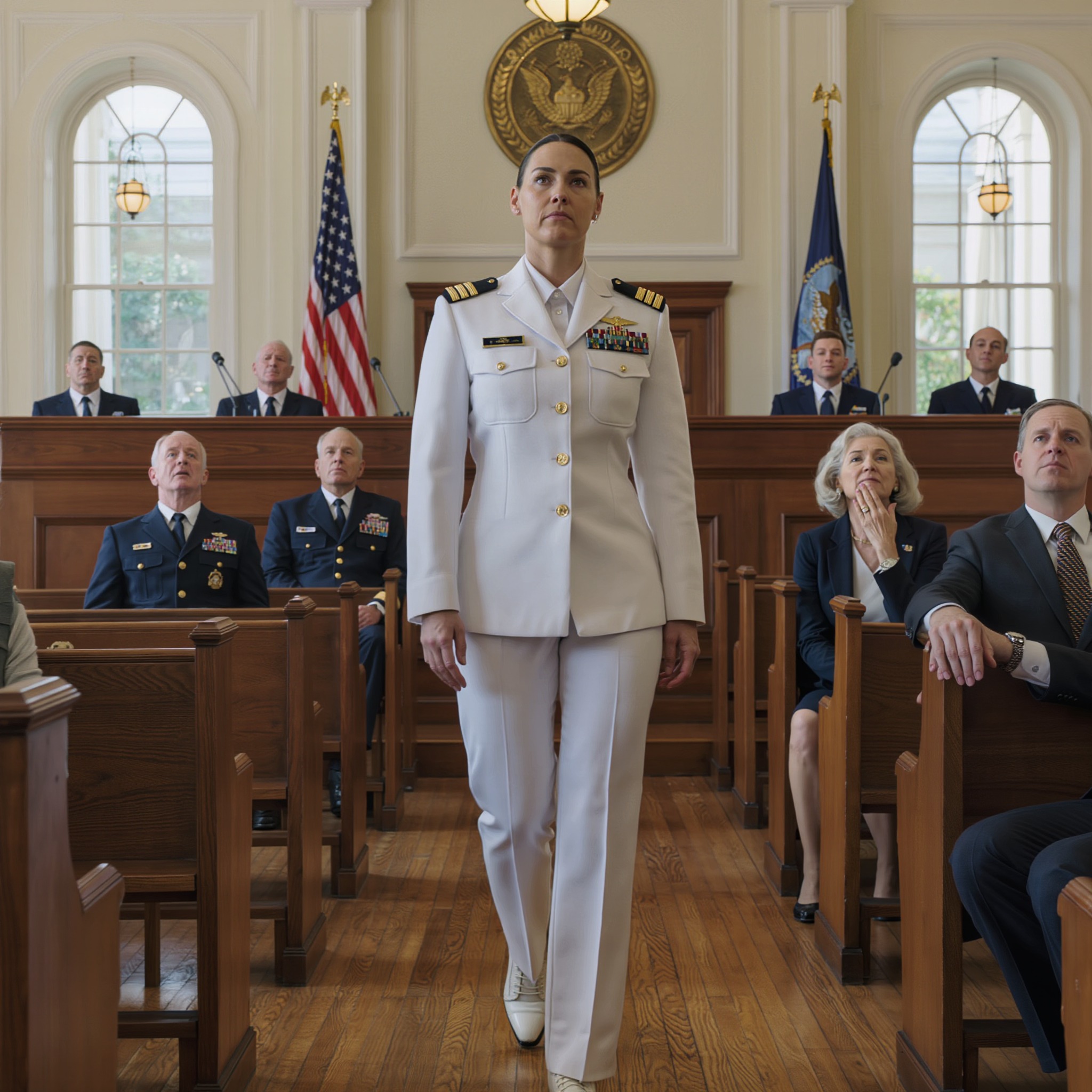 Mijn broer vertelde mijn ouders dat ik uit de marine was gestapt, en ze geloofden hem zo blindelings dat ze me twaalf jaar lang negeerden. Toen moest hij voor de krijgsraad verschijnen, en de dochter van wie ze dachten dat ze gefaald had, liep in vol ornaat de stille militaire rechtbank binnen, voordat ze beiden beseften dat de leugen uiteindelijk niet meer te houden was.