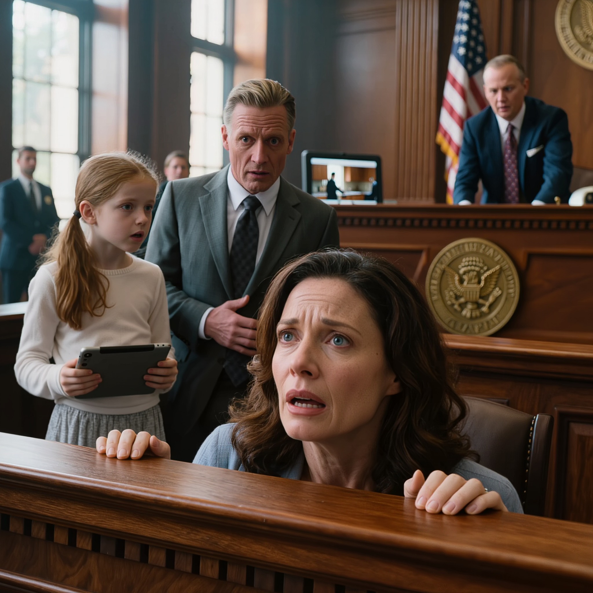 Mijn man had een scheiding aangevraagd, en mijn tienjarige dochter vroeg de rechter: “Edele rechter, mag ik u iets laten zien wat mama niet weet?” De rechter knikte. Toen de video begon, viel de hele rechtszaal stil.