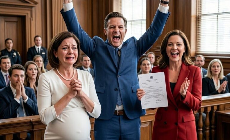 Ik was acht maanden zwanger toen mijn miljardair-echtgenoot in de rechtszaal achterover leunde, grijnsde en zei: “Je gaat met lege handen naar huis, Allison.” Hij zag mijn zwangerschap als een teken van zwakte. Hij geloofde dat de huwelijksvoorwaarden mijn lot al hadden bezegeld. Maar toen stond mijn advocaat op en onthulde een clausule waarvan zijn hele familie had gehoopt dat ik die nooit zou ontdekken. Dat was het moment waarop zijn zelfvertrouwen brak… en alles veranderde.