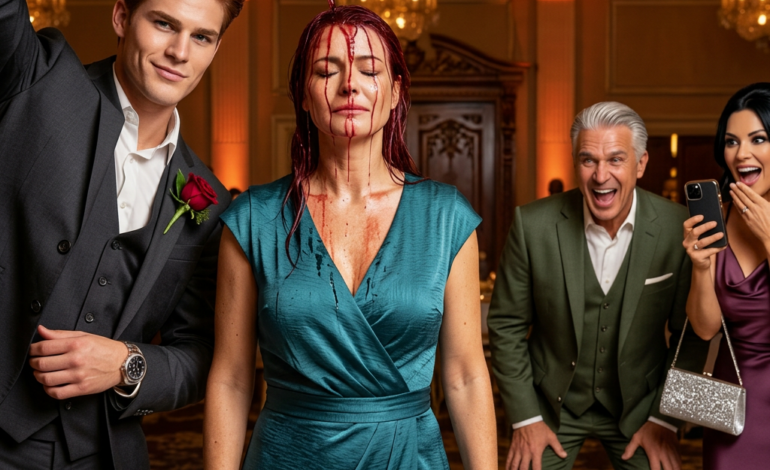 Rijke jongen goot wijn over vrouwelijke CEO