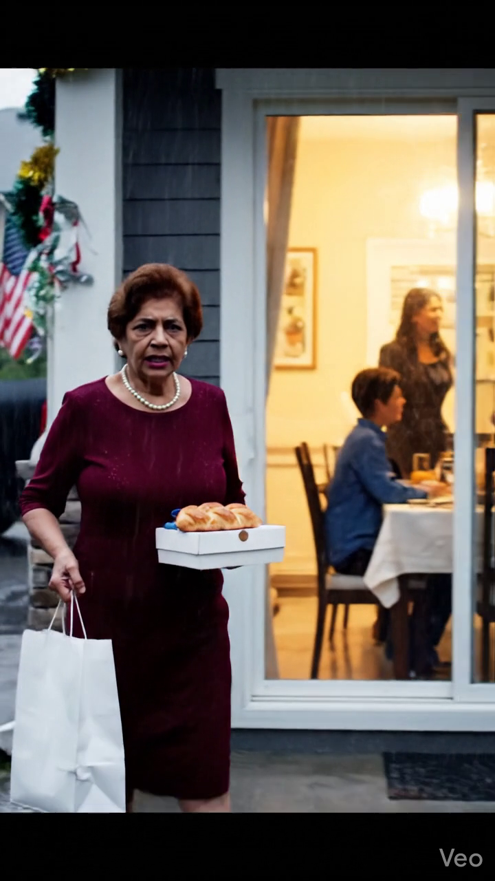 Mijn schoondochter liet me drie uur in de regen wachten terwijl het eten werd klaargemaakt – “Laat haar even op de veranda wachten,” hoorde ik haar zeggen. Dus belde ik de bank en liet de toegang tot mijn rekeningen tijdelijk blokkeren. De volgende dag stonden ze voor mijn deur…
