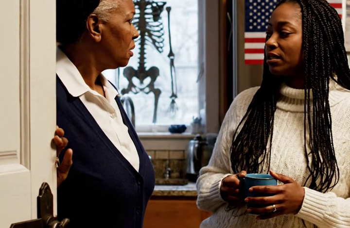 Toen ik op een koude oktoberavond thuiskwam, zat er een zwart cijferslot op de deur van mijn voorraadkast. Mijn schoondochter stond daar in een legging en een zachte crèmekleurige trui, nippend aan pepermintthee uit mijn blauwgerande mok alsof er niets aan de hand was. Ze glimlachte, kantelde haar hoofd en noemde het ‘een gedeelde ruimte’.