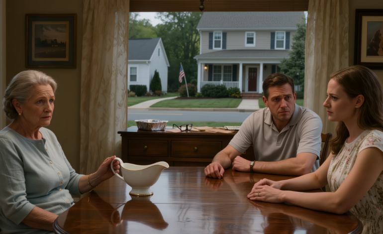 ‘Nu je man dood is, ga je gang en rouw, pak je spullen en kom niet meer terug,’ zei mijn schoondochter midden aan de eettafel, en mijn zoon glimlachte, knikte en voegde eraan toe: ‘Dat huis was toch nooit echt van jou,’ dus ik verhuisde stilletjes zonder een woord te zeggen — de volgende ochtend, toen ik de bank binnenliep, begonnen sommige mensen te beseffen dat ze te snel hadden gesproken.