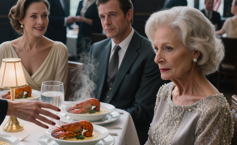 ‘We serveren geen extra maaltijden,’ zei mijn schoondochter terwijl ze me een glas water toeschoof, terwijl haar hele familie zich voor mijn neus tegoed deed aan kreeften van 60 dollar; mijn zoon voegde eraan toe: ‘Mam, je moet je plaats kennen’; ik maakte geen ruzie, ik glimlachte alleen en zei: ‘Begrepen’ — en toen de chef-kok de keuken uitstapte, begonnen de gezichten rond die tafel te veranderen.