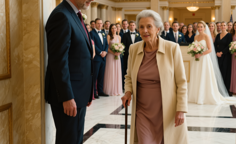 Ik ging naar de bruiloft van mijn kleindochter. Bij de ingang hield mijn zoon me tegen en zei: “Mam, je naam staat niet op de gastenlijst.” Er stonden tweehonderd gasten, en ze keken allemaal naar mij. Ik antwoordde: “Geeft niet, zoon.” Toen draaide ik me om, ging terug naar huis en belde mijn advocaat. De volgende ochtend werd er een brief rechtstreeks naar zijn huis gestuurd.