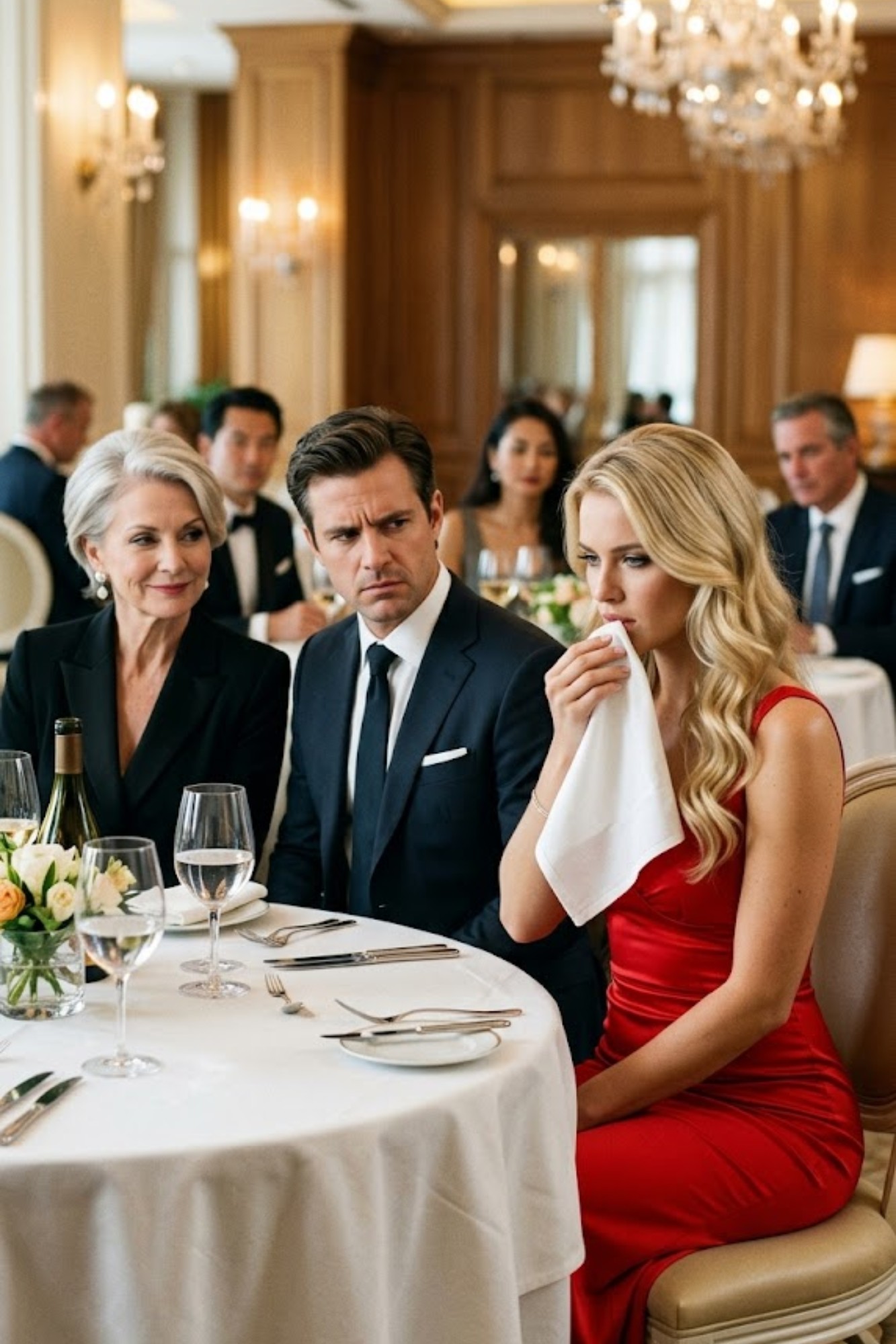 Toen ik weigerde de rekening te betalen in het luxe restaurant, ging hij niet in discussie — hij gooide wijn in mijn gezicht. Zijn moeder glimlachte terwijl het in de hele zaal stil werd. “Jij…”