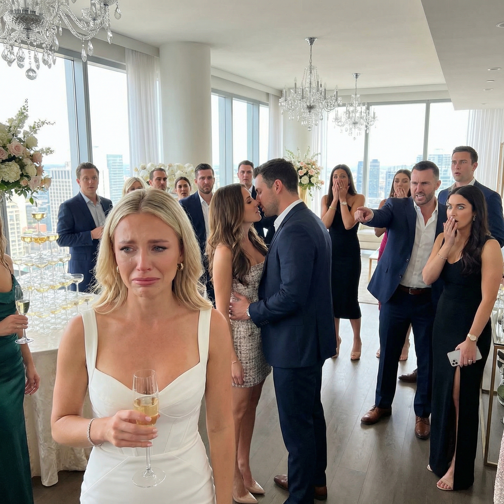 ‘Hij heeft nooit van je gehouden,’ riep mijn zus uit op mijn verlovingsfeest, terwijl ze mijn verloofde kuste voor de ogen van 200 gasten. Ik glimlachte en hief mijn glas. ‘Gefeliciteerd. Ik hoop dat je geniet van het penthouse, de auto’s en het jacht… want die zijn allemaal van mij.’