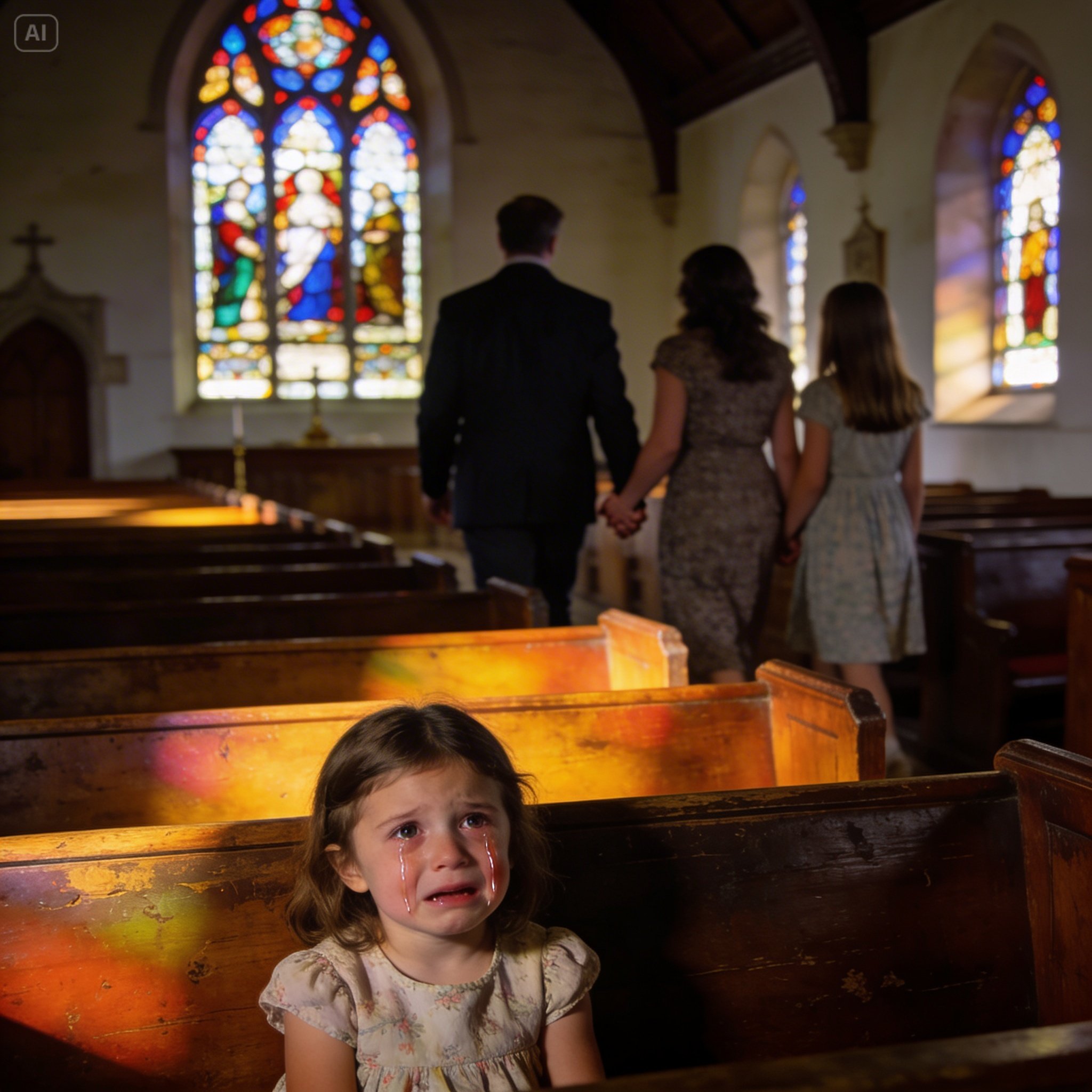 Toen ik vier jaar oud was, zette mijn moeder me op een bankje in een kerk en zei: ‘Blijf hier. God zal voor je zorgen.’ Daarna draaide ze zich om en liep weg, glimlachend, hand in hand met mijn vader en zus. Ik was te verbijsterd om te huilen – ik kon alleen maar blijven zitten en toekijken hoe ze me achterlieten. Maar twintig jaar later kwamen ze diezelfde kerk binnen, keken me recht aan en zeiden: ‘Wij zijn je ouders. We zijn gekomen om je mee naar huis te nemen!’