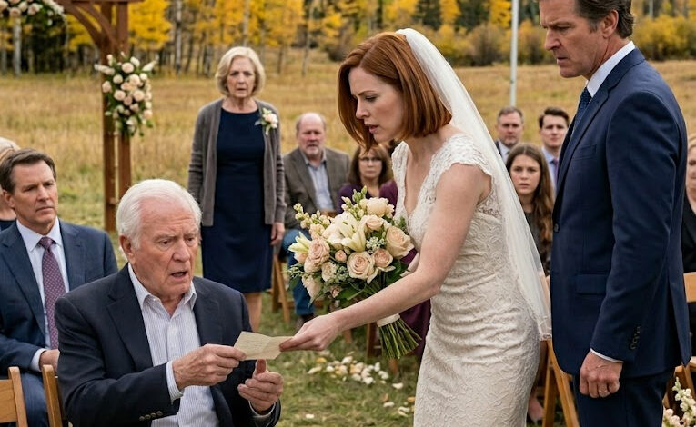 Tijdens de bruiloft van mijn dochter stopte ze een briefje uit haar boeket in mijn handpalm met de simpele tekst: “Papa, help me.” Voordat de bruidegom zijn geloften kon afmaken, stond ik op voor tweehonderd gasten, onderbrak de ceremonie abrupt en zag hoe zijn gezicht wit wegtrok toen de sheriff die ik als “vriend van de familie” had uitgenodigd uit de menigte opstond – want terwijl hij dacht dat hij zich een weg naar mijn ranch in Colorado zou trouwen, had hij geen idee dat ik al een privédetective had ingehuurd, zijn auto had volgepropt met afluisterapparatuur en maandenlang had gewacht op het moment dat zijn perfecte plannetje eindelijk zou mislukken.