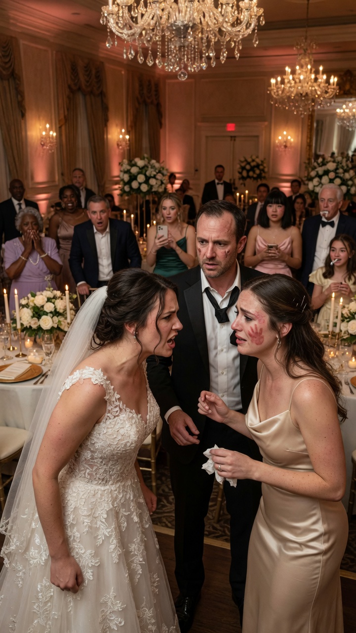 Mijn stiefzus gaf me een klap op haar bruiloft en zei dat ik er niet thuishoorde – toen sprak haar bruidegom mijn naam uit, en de hele balzaal werd stil.