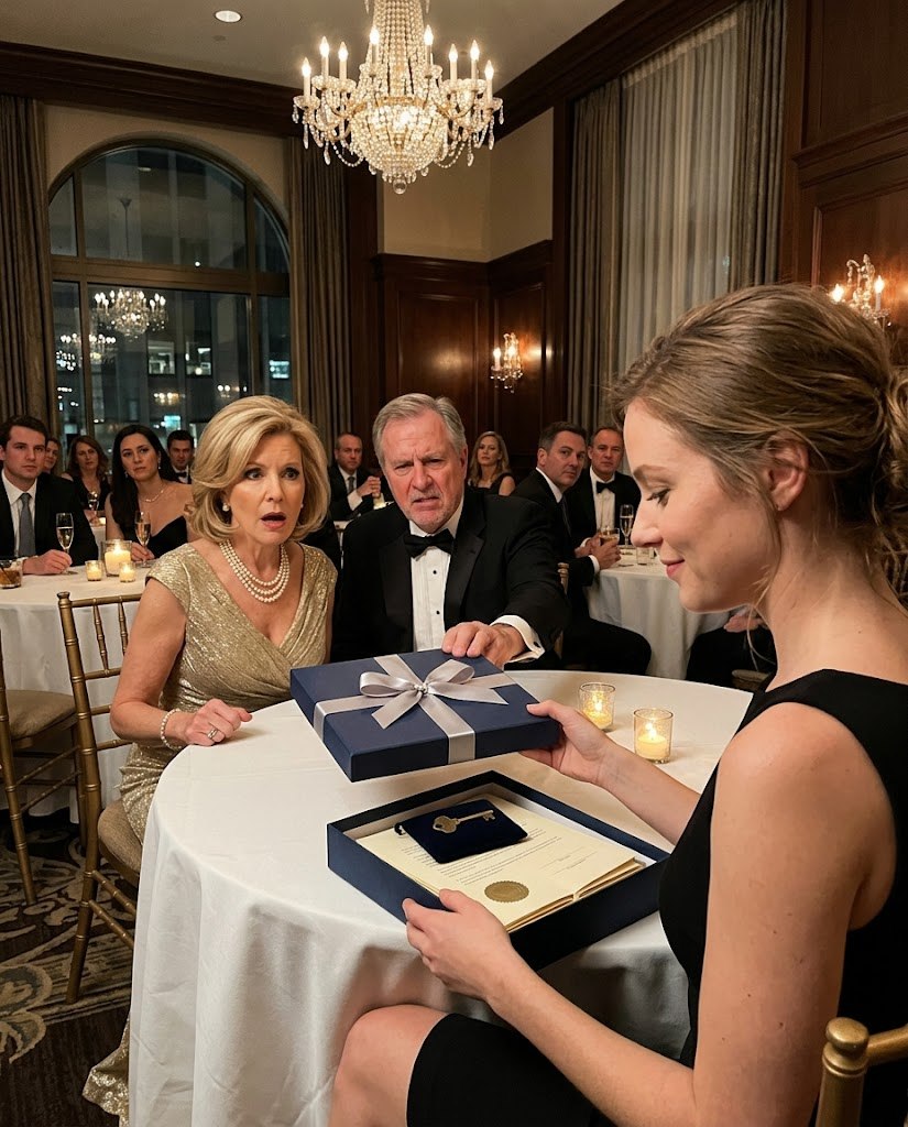 Mijn moeder noemde me een “profiteur” waar vijftig gasten bij waren op haar jubileumfeest, en mijn stiefvader schoof mijn cadeau terug over de tafel.