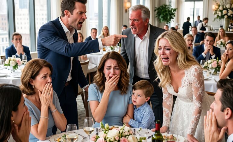 Iedereen lachte toen mijn nicht me voor schut zette tijdens haar verlovingsdiner door me de alleenstaande moeder te noemen die ze nooit had willen worden. Mijn oom deed mee en mijn moeder grinnikte ook. Maar toen de bruidegom plotseling opstond en naar me toe liep, werd het in de hele zaal stil, om een ​​reden die niemand had verwacht.
