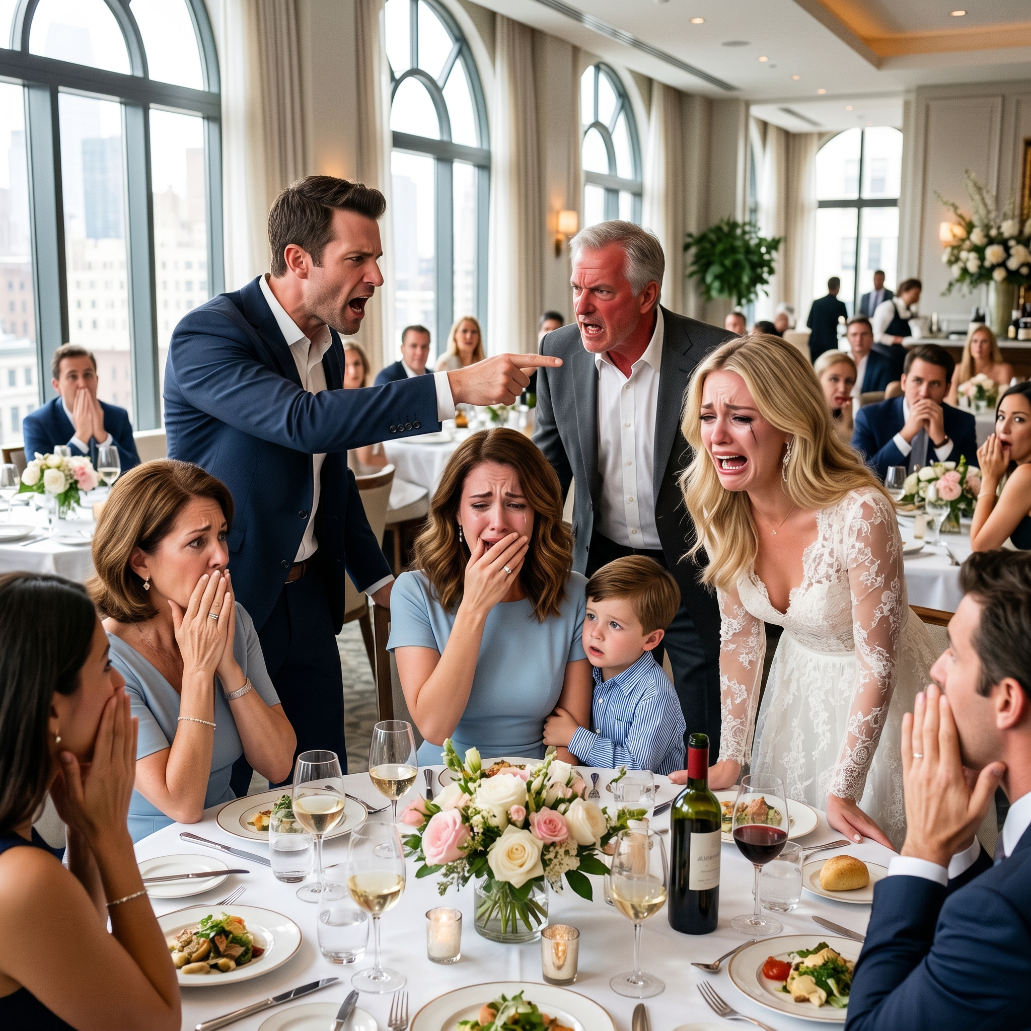 Iedereen lachte toen mijn nicht me voor schut zette tijdens haar verlovingsdiner door me de alleenstaande moeder te noemen die ze nooit had willen worden. Mijn oom deed mee en mijn moeder grinnikte ook. Maar toen de bruidegom plotseling opstond en naar me toe liep, werd het in de hele zaal stil, om een ​​reden die niemand had verwacht.