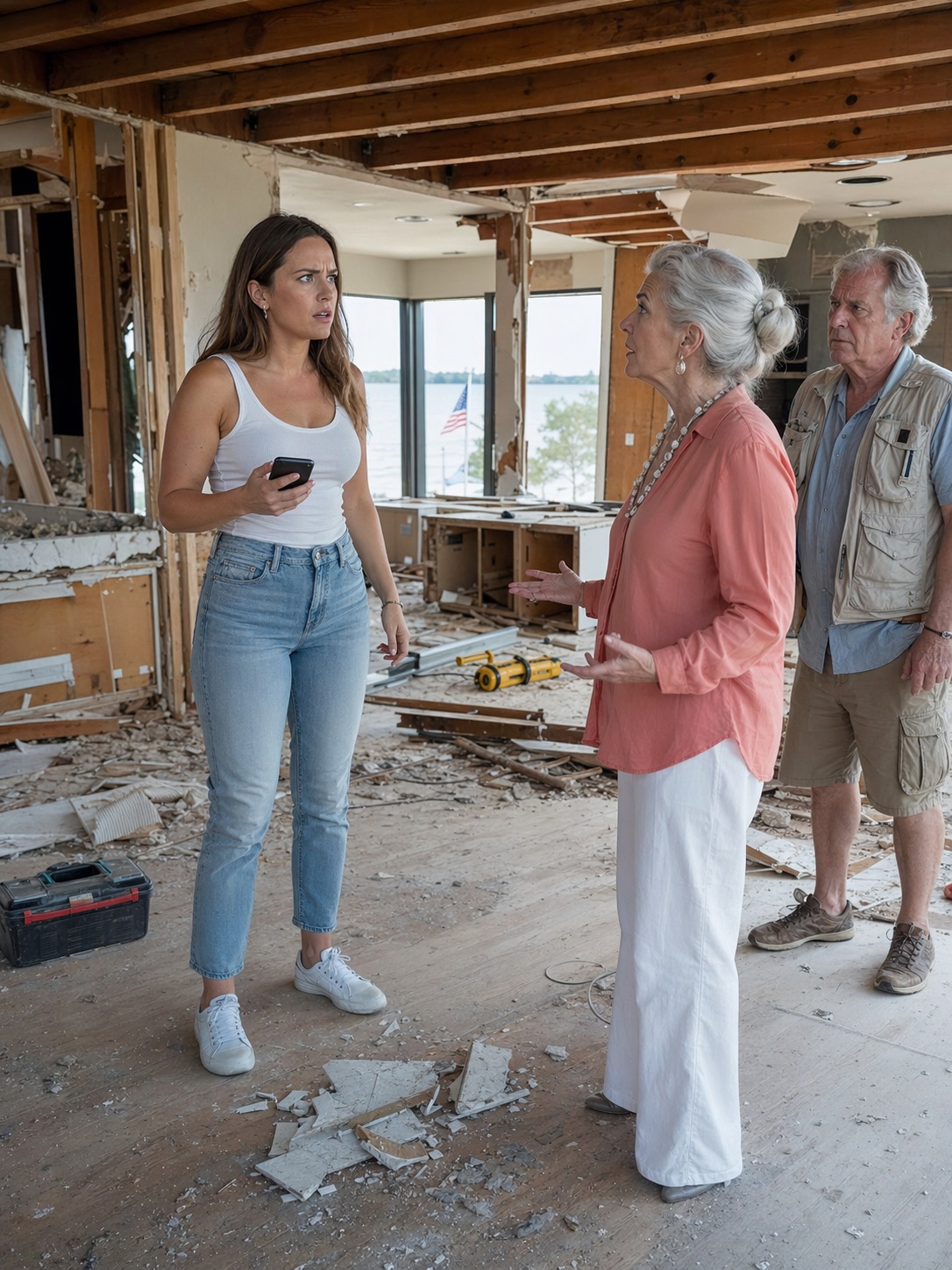 Ik reed twee uur naar mijn huis aan het meer in de verwachting van rust, frisse zeelucht en drie dagen weg van Austin – maar tot mijn grote teleurstelling trof ik een volledig verwoeste keuken aan, een gestripte woonkamer en mijn moeder die in het stof stond te zeggen: “We doen dit voor de familie,” alsof het huis waar ik voor betaald had op de een of andere manier het toekomstige adres van mijn broer was geworden… Maar wat ze niet wist, was dat elk hypotheekoverzicht, elk sms’je dat ze nooit verstuurde en elk dossier van een aannemer een heel ander verhaal zouden vertellen.