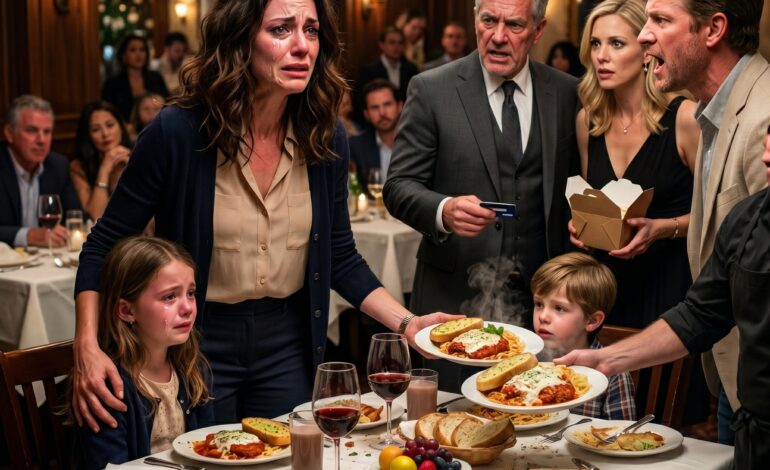 Mijn kinderen zaten hongerig terwijl iedereen aan tafel at. Papa zei dat ze thuis maar moesten eten, en mijn zwager lachte. Ik bleef kalm. Toen kwam de ober terug, en het werd stil aan tafel.