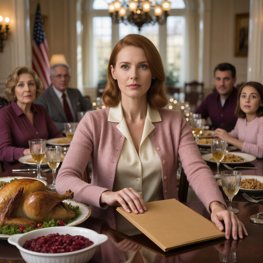 Ik heb mijn schoonouders nooit verteld dat ik een imperium van 2,1 miljard dollar bezat, en toch behandelden ze me alsof ik niets waard was. Daarom nodigden ze me uit voor het Thanksgiving-diner om me mijn huwelijk te laten opzeggen en te bewijzen dat ik met hun zoon was getrouwd voor het geld. Maar ik liet ze alles uitpraten, want op het moment dat ik de map over de tafel schoof, veranderde alles.