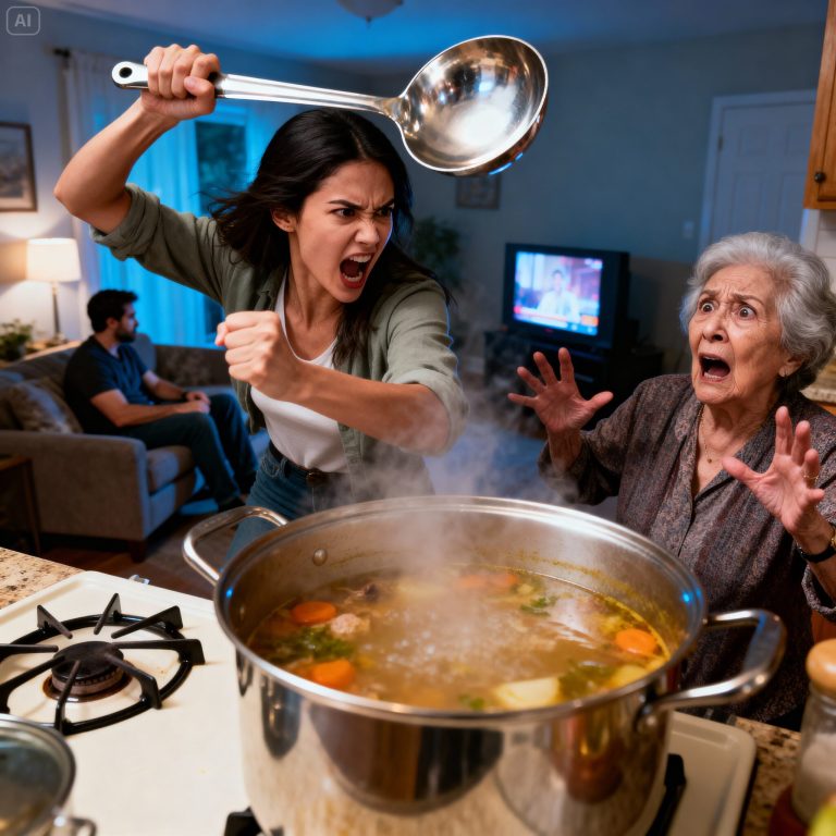 ‘Jij nutteloze heks! Je kunt niet eens soep maken, hè? Probeer je ons soms te vergiftigen?’ Mijn schoondochter sloeg met een stalen pollepel tegen mijn slaap, bloed en bouillon liepen over mijn gezicht. Ik keek naar mijn zoon voor hulp. Maar hij… hij pakte koudweg de afstandsbediening en zette het volume van de tv harder om mijn pijnkreet te overstemmen. Hij wist niet dat de ‘parasiet’ die hij net met 200 dollar op zak het huis uit had gegooid, in werkelijkheid de geheime eigenaar was van 13 gebouwen, waaronder het appartement waar hij woonde.