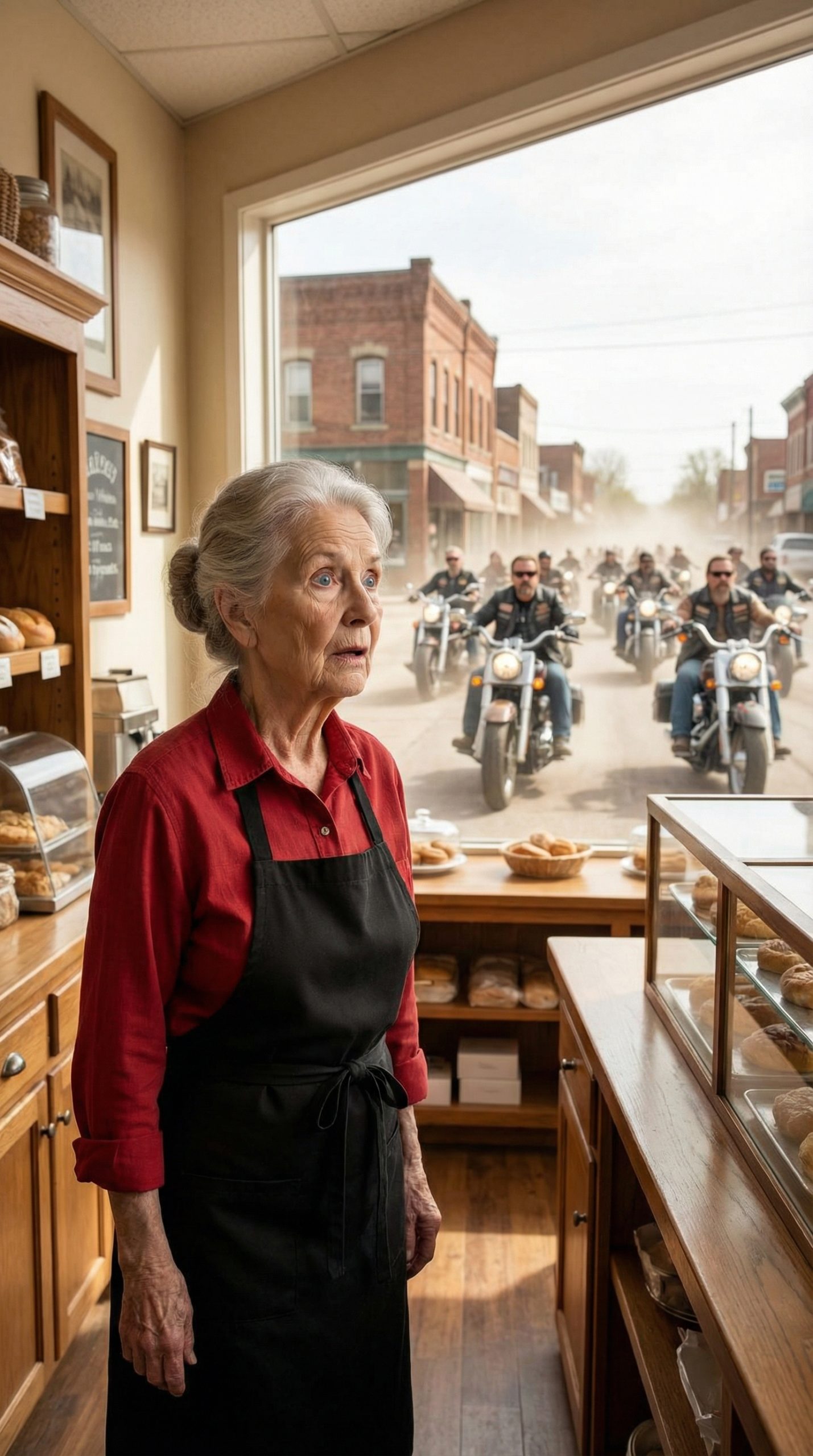 Een bakker uit een klein stadje gaf ooit een verkleumde, dakloze tiener te eten zonder iets te vragen. Ze wist niet dat 21 jaar later bijna 100 motorrijders naar haar huis zouden terugkeren om te vertellen hoe die ene ochtend honderden levens had veranderd.