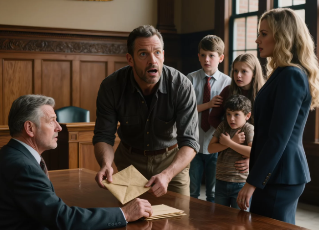 Twaalf jaar nadat mijn zus vier kinderen tijdens een bergstorm op mijn veranda had achtergelaten met niets anders dan een luiertas en de woorden: “Nog maar een uurtje”, kwam ze op hoge hakken een rechtszaal in Asheville binnen, noemde me een ontvoerder en eiste de kinderen, het huis en het leven dat ik had opgebouwd terug. Maar toen de rechter de oude manilla-envelop opende die ik al die jaren had verborgen, keek hij op en vroeg: “Weten ze hiervan?”