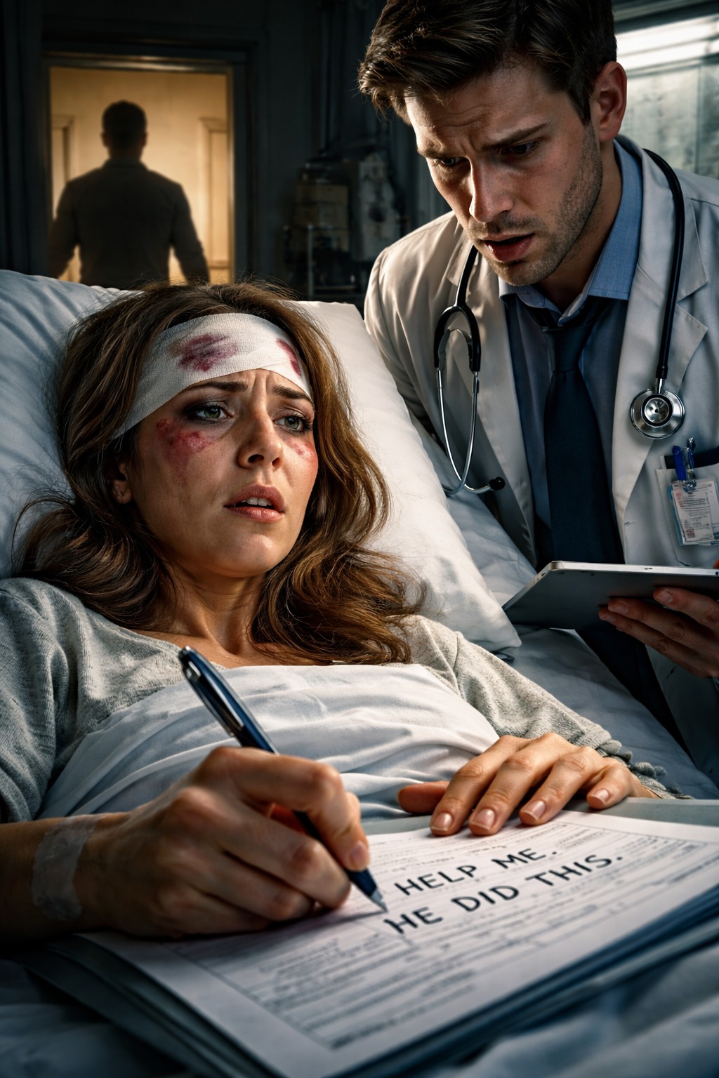 Een momentje… – ‘Vertel de dokter dat je bent uitgegleden en je hoofd hebt gestoten… begrepen?’ siste mijn man naast mijn ziekenhuisbed. Ik…