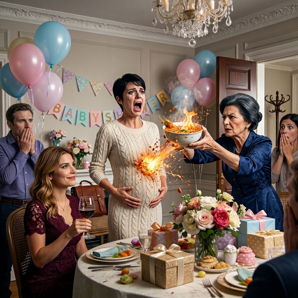 Een momentje… – Tijdens mijn babyshower lachte mijn moeder en zei: “Mijn andere dochter kan geen kinderen krijgen, dus waarom zou jij gelukkig…