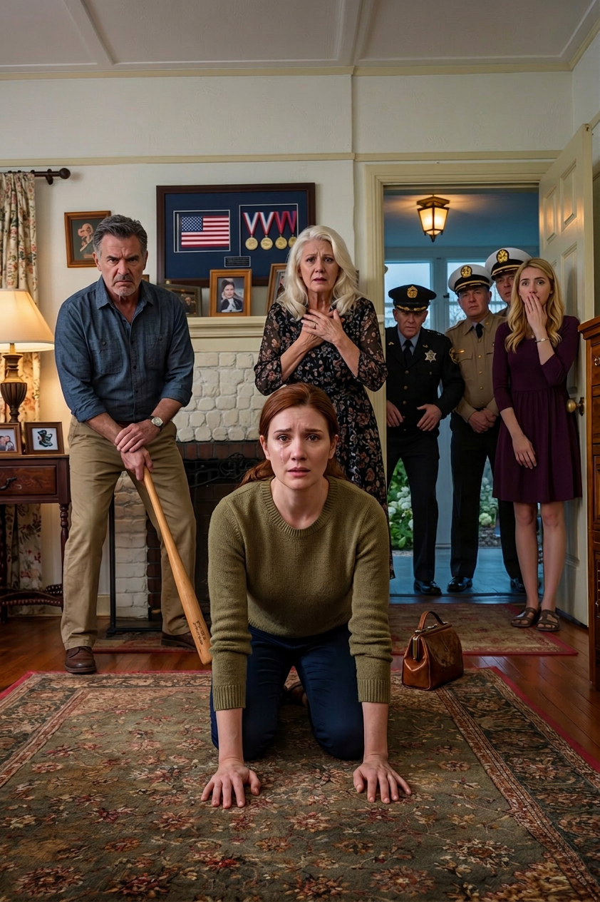 ‘Verkoop het huis,’ zei mijn vader, terwijl hij een honkbalbat omhoog hield in de woonkamer van mijn grootmoeder. Mijn moeder smeekte me om na te denken over de schulden van mijn zus. Toen de eerste klap me op mijn knieën deed vallen en de voordeur seconden later openvloog, was het enige dat iedereen deed verstijven toen een van de agenten me aankeek en mijn rang hardop uitsprak.