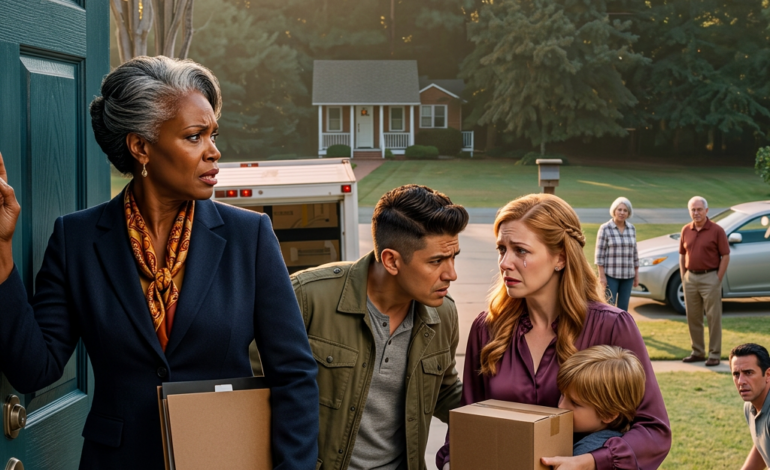 Mijn zoon kwam aanrijden met een verhuiswagen en zei: “Doe de deur open, mam – we hebben het al besloten,” maar na veertig jaar lang andermans vloeren te hebben geschrobd om dat huis te kunnen kopen, stond ik op mijn veranda, keek naar het gezin waar hij zonder toestemming wilde intrekken, en hield de enige map vast die die zelfvoldane blik van zijn gezicht kon vegen voordat er ook maar één doos mijn drempel over was.