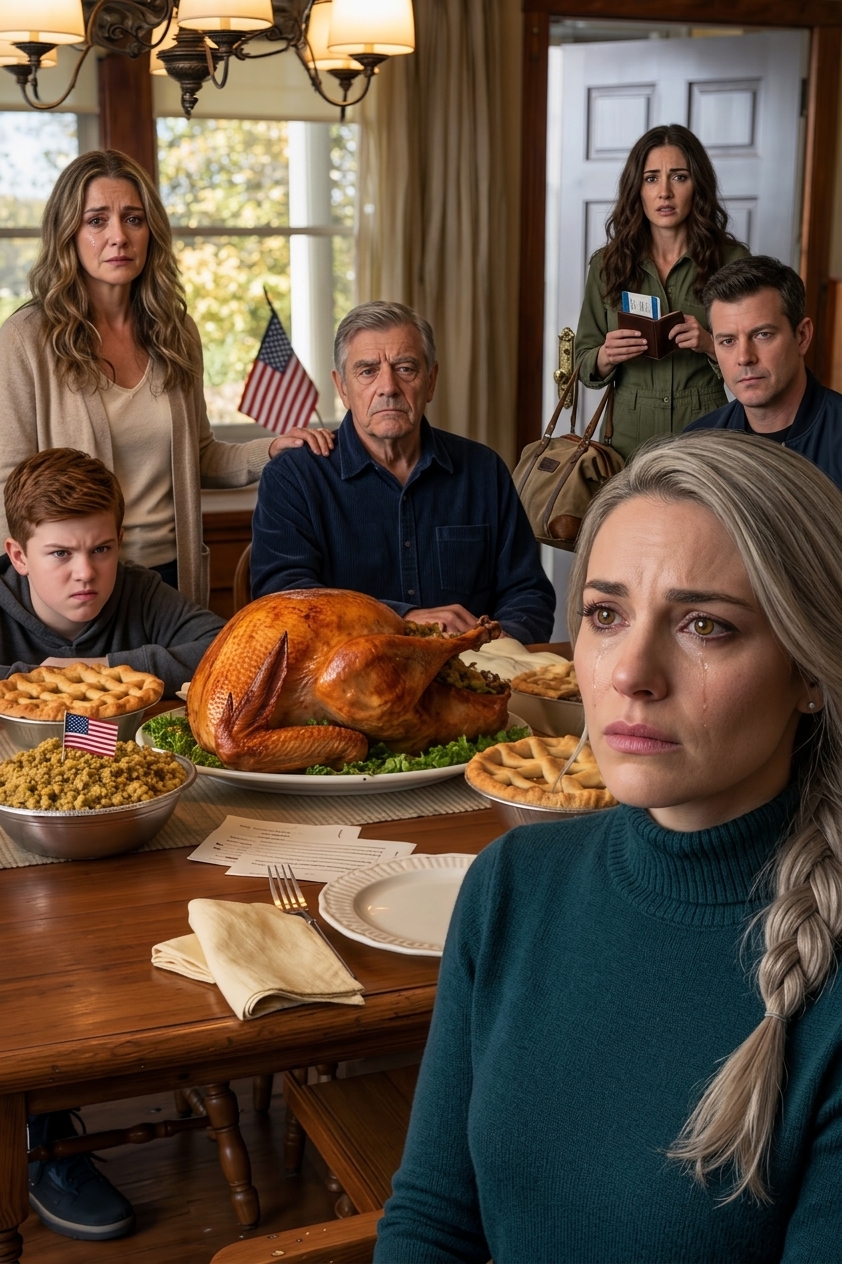 Tijdens het Thanksgiving-diner in het kleine huisje in Iowa dat ik drie jaar lang met mijn eigen handen had opgeknapt, schoof mijn vader een uitzettingsbevel over mijn tafel en mijn moeder glimlachte over de kalkoen en zei: “Zeven dagen, Dawn. Je broer heeft dit huis nodig.” Terwijl ze wachtten tot ik zou bezwijken, smeken of onderhandelen, vouwde ik het papier één keer op, legde het naast mijn bord en keek naar de achterdeur waar de enige persoon die me ooit echt had gezien, op het punt stond binnen te komen.