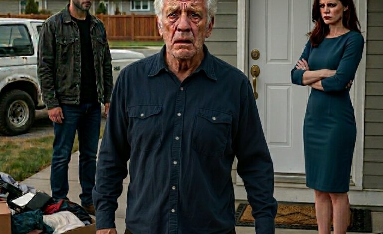 De vrouw van mijn zoon stond op de veranda, keek naar de stapel met mijn trouwfoto’s, mijn kapotte horloge en veertig jaar aan herinneringen bij de vuilcontainer, en zei toen: “Je bent niet meer nodig. Ga weg.” Ze dacht dat het afbetaalde huis betekende dat ik klaar was. Drie dagen later, na één discreet telefoontje en één map die niemand de moeite nam te lezen, lieten ze 76 gemiste oproepen achter en vroegen ze waar ik gebleven was.