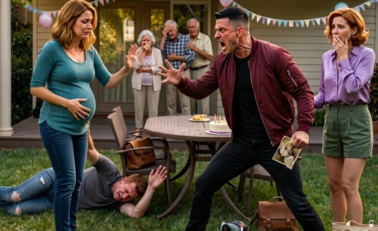 ‘Ik heb je bord zelf gemaakt,’ zei mijn schoonzus op het verjaardagsfeest van mijn man, met een zo lieve glimlach dat niemand zag dat ik verstijfd stond – totdat de man die het bord uit mijn zwangere handen had gepakt, voor de ogen van de hele familie begon te stikken. Terwijl iedereen naar hem toe rende om hem te redden, wendde ze zich tot mij met één angstige vraag die me de rillingen over de rug deed lopen: ‘Heeft hij jouw bord opgegeten?'”