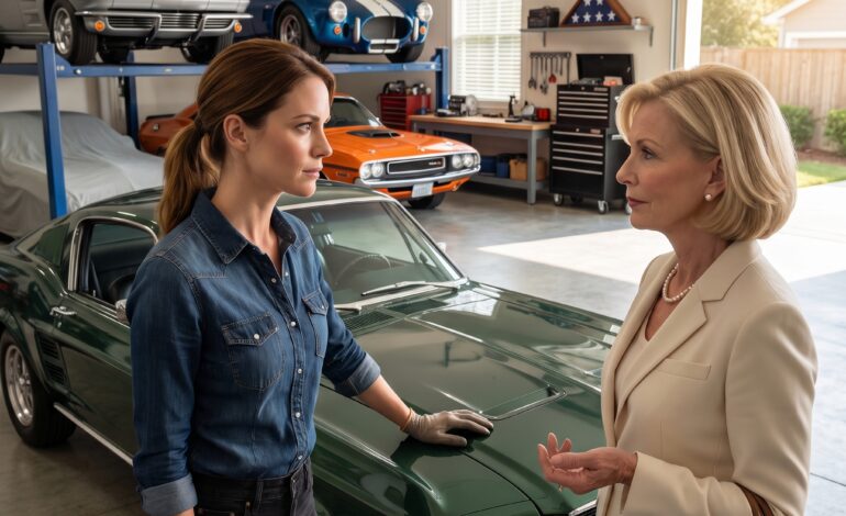 Mijn schoonmoeder kwam mijn garage binnen en kondigde aan dat ze de oldtimercollectie die ik in vijftien jaar had opgebouwd, had verkocht om “het gezin te redden”. Ze zou de koper zelfs morgenmiddag meenemen en verwachtte dat ik in tranen zou uitbarsten en de sleutels zou overhandigen. Ik streek alleen maar met mijn hand over de Shelby, glimlachte en zei: “Dat is geweldig.” De stilte die daarop volgde, veranderde de sfeer in de garage volledig.