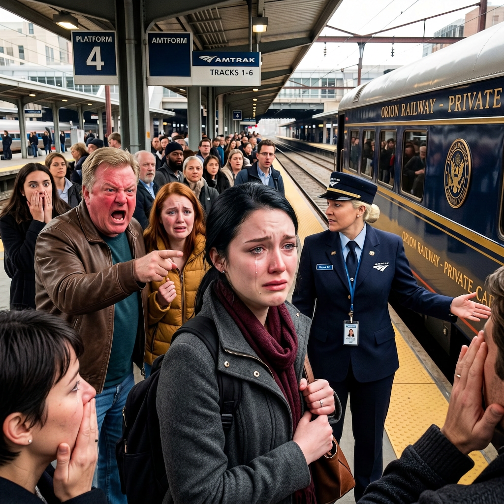 At the station, my father sneered, “You can’t even buy a ticket.” My step-sister laughed as they boarded first class. I waited quietly—until a man in uniform said, “Miss, your carriage is ready.” When the golden emblem rolled up, the entire platform froze.