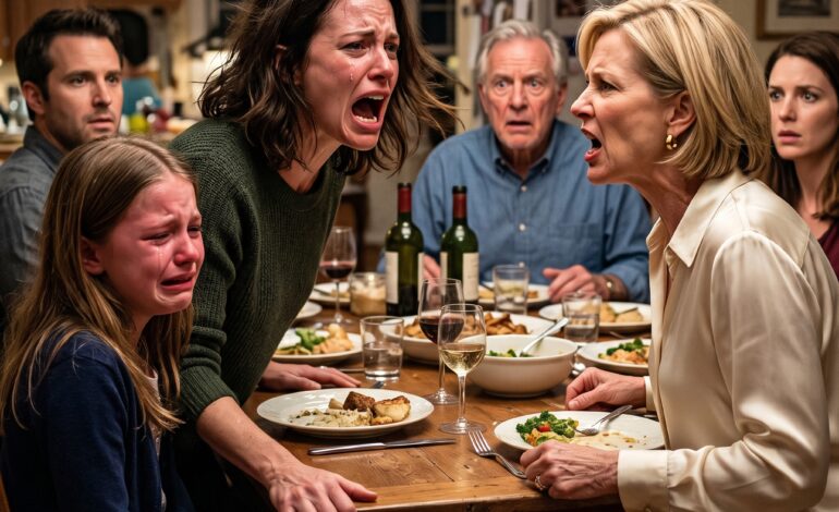 Tijdens het familiediner zei mijn moeder tegen mijn twaalfjarige: ‘Uw dochter is niet uitgenodigd voor mijn verjaardag’, en niemand zei een woord. Ik sloeg het…