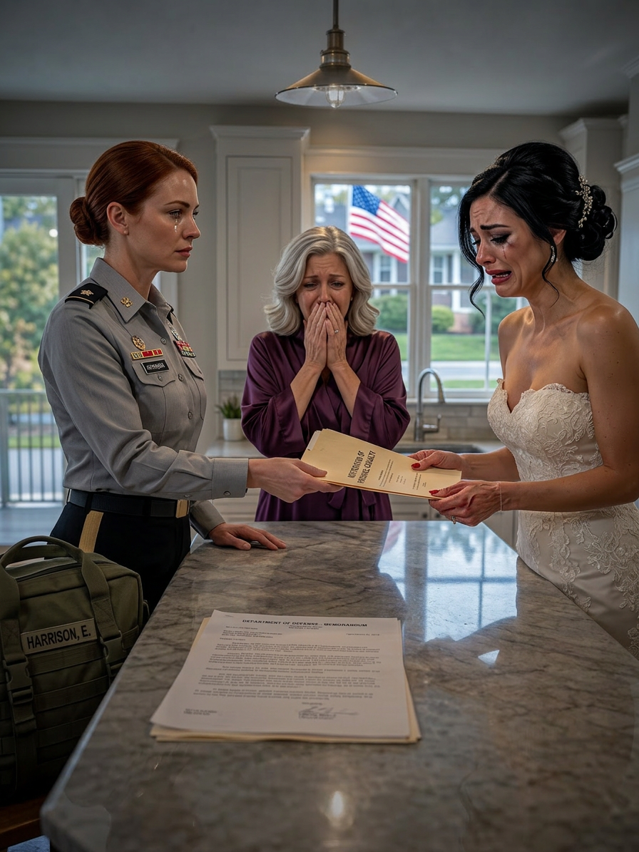 ‘Je betaalt niet eens voor dit huis. Ga weg,’ zei mijn zus bij het keukeneiland, met dezelfde felrode manicure die ze voor haar trouwweekend had laten zetten, en iedereen in die rustige wijk in Virginia knikte instemmend alsof ik het probleem was – totdat ik een opgevouwen eigendomsakte uit mijn legeruniform haalde, die over de tafel schoof en haar vroeg de naam te lezen.