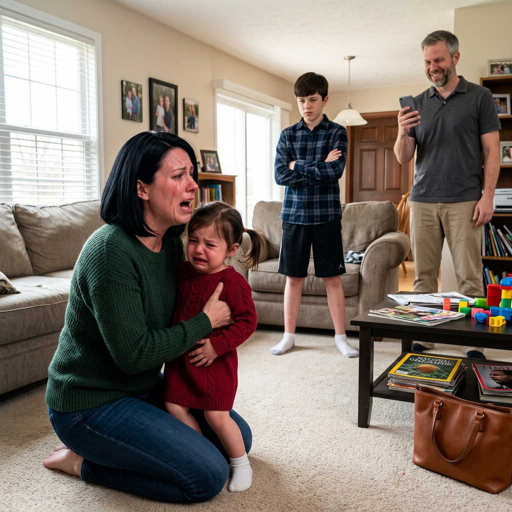 When my husband laughed after his stepson punched my 3-year-old daughter in the stomach, I realized something in our marriage had broken beyond repair. Then he joked about taking a picture for social media, and what I did next left him desperately trying to explain himself.