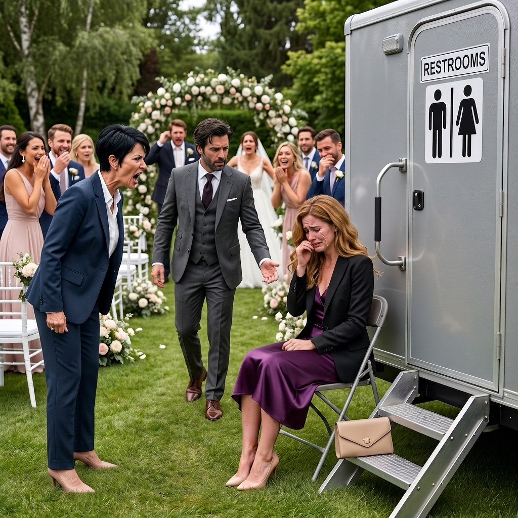 My seat at my brother’s wedding was outside, right next to the restroom, and Mom’s cruel smile told me it was no mistake. Everyone laughed when she mocked me. Then a billionaire arrived, silently took my hand, and walked me out. Ten minutes later, something made them all turn pale.
