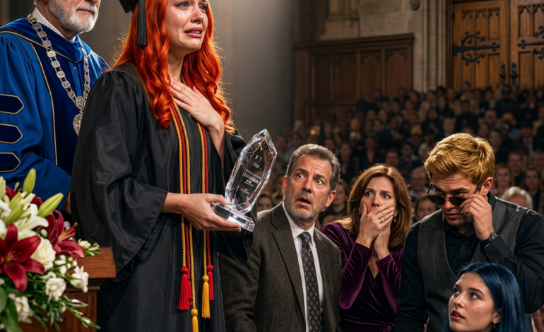 Tijdens mijn diploma-uitreiking fluisterde mijn vader: “Eindelijk zijn we klaar met het verspillen van geld aan deze mislukking.” Toen riep de decaan mijn naam, hief een kristallen trofee omhoog en onthulde het enige geheim dat ik zes maanden lang voor mijn familie verborgen had gehouden – het geheim waardoor mijn verwende broer zijn zonnebril afzette en mijn moeder vergat hoe ze moest ademen.