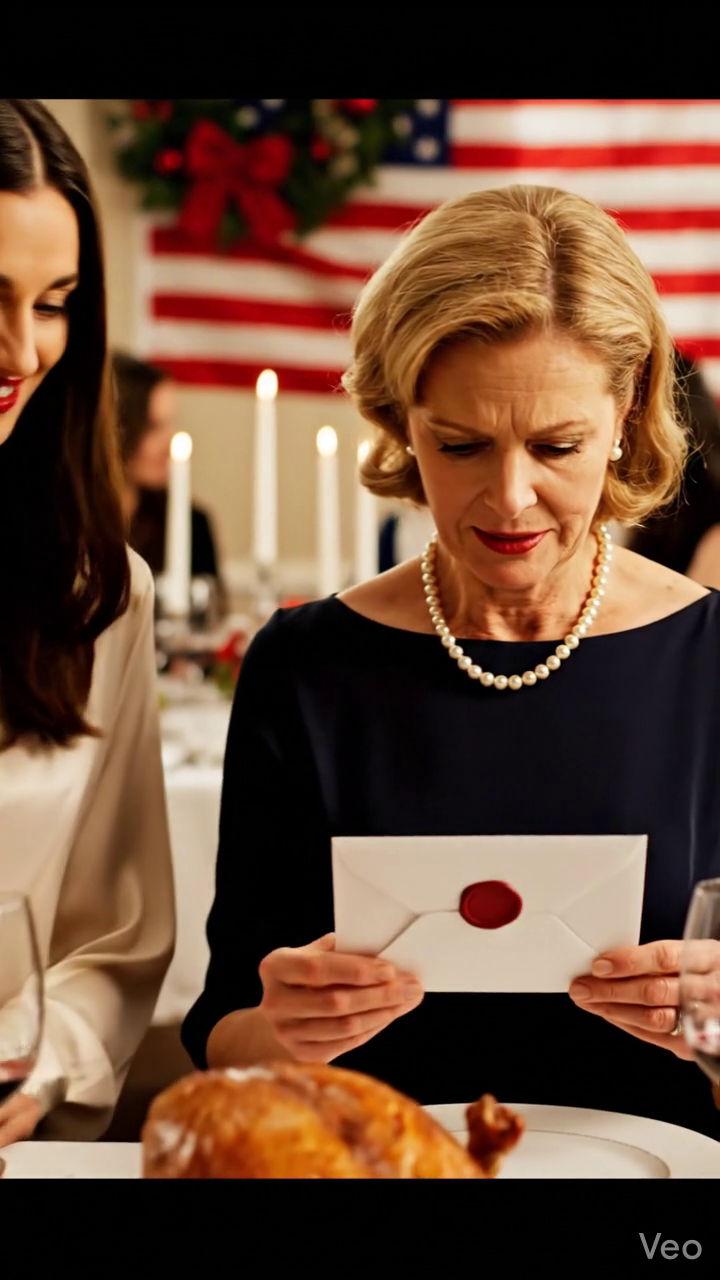 Tijdens het Thanksgiving-diner kondigde mijn schoondochter plotseling aan: “Uw overleden echtgenoot heeft het huis aan ons nagelaten. Er is hier niets meer voor u.” De hele tafel viel stil. Ik legde mijn vork neer en zei: “Moet ik het ze vertellen… of wilt u dat liever zelf doen?” Haar glimlach verdween meteen. Mijn zoon boog zich voorover en fluisterde: “Mam… alsjeblieft niet.” Mijn schoondochter keek me aan en vroeg: “Wat moet ik ze vertellen?”