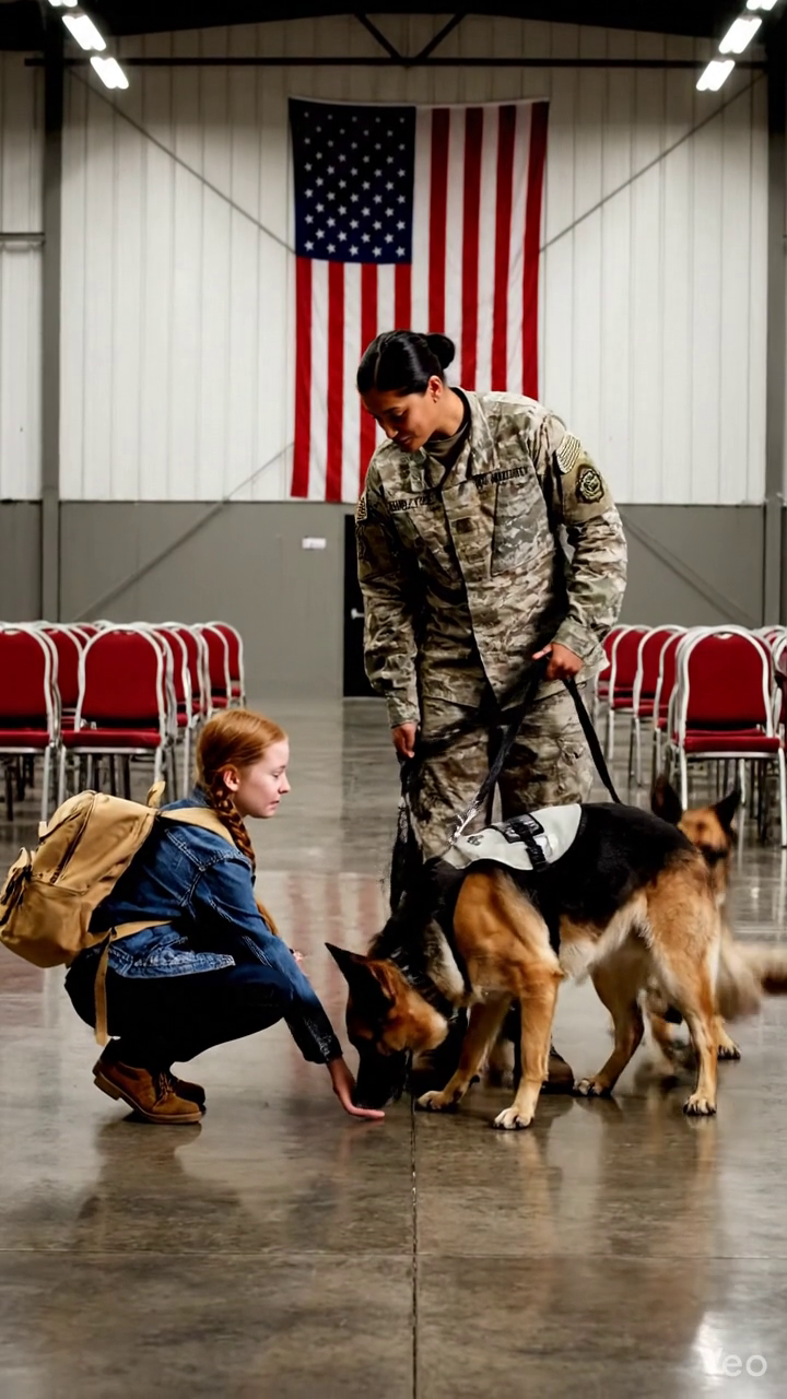 De tienjarige dochter van een Navy SEAL liep in haar eentje een veiling van afgedankte militaire honden binnen, noemde de naam van haar vader, en alle honden in de zaal stopten met bewegen. De kopers dachten dat ze er waren om te bieden op oude werkhonden. Ze beseften niet dat een van die honden al die tijd op die familie had gewacht.