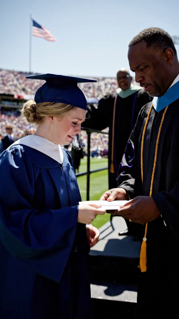 Tijdens mijn diploma-uitreiking sprong mijn zus op en schreeuwde: “Ze heeft valsgespeeld om haar studie af te ronden!” voor de ogen van de hele zaal. Maar in plaats van te stoppen, liep ik door naar het podium met een verzegelde envelop verborgen onder mijn toga en een waarheid waarvan ze nooit had gedacht dat ik die eindelijk in het openbaar zou durven dragen.