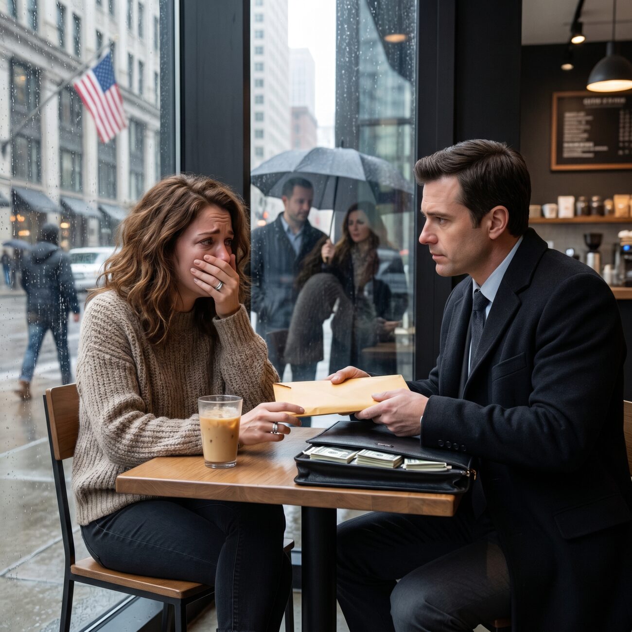 Ik stond op het punt een scheiding aan te vragen van mijn overspelige echtgenoot toen, op een dinsdagmiddag in een koffiehuis in Chicago, de man van zijn maîtresse tegenover me kwam zitten, een dikke envelop en een aktentas met 100 miljoen dollar overhandigde en heel zachtjes zei: “Vertrouw me, wacht nog 3 maanden.”