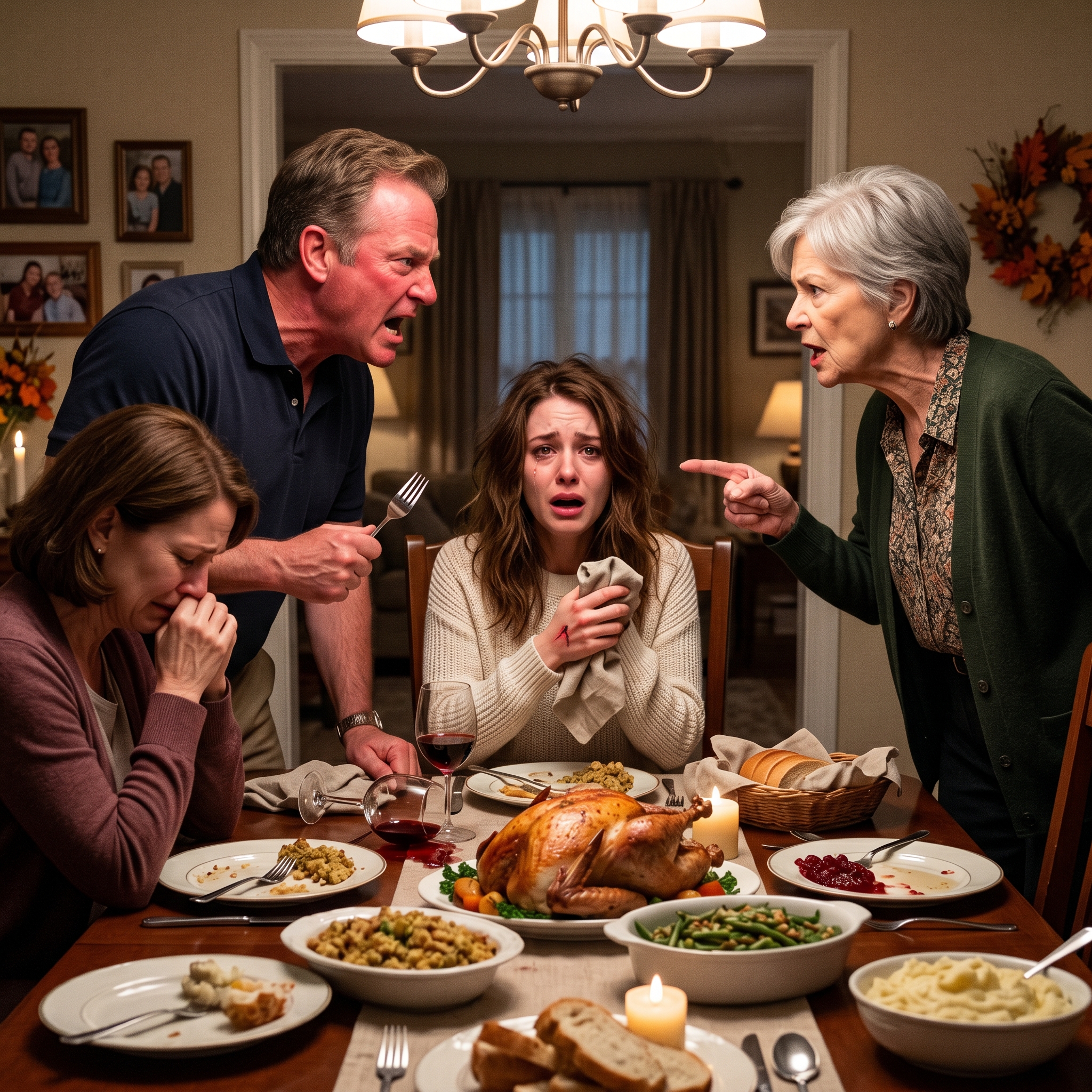 Het Thanksgivingdiner liep uit op geweld toen mijn vader me pijn deed, maar de ontdekking van mijn oma die avond heeft mijn ouders volledig kapotgemaakt.