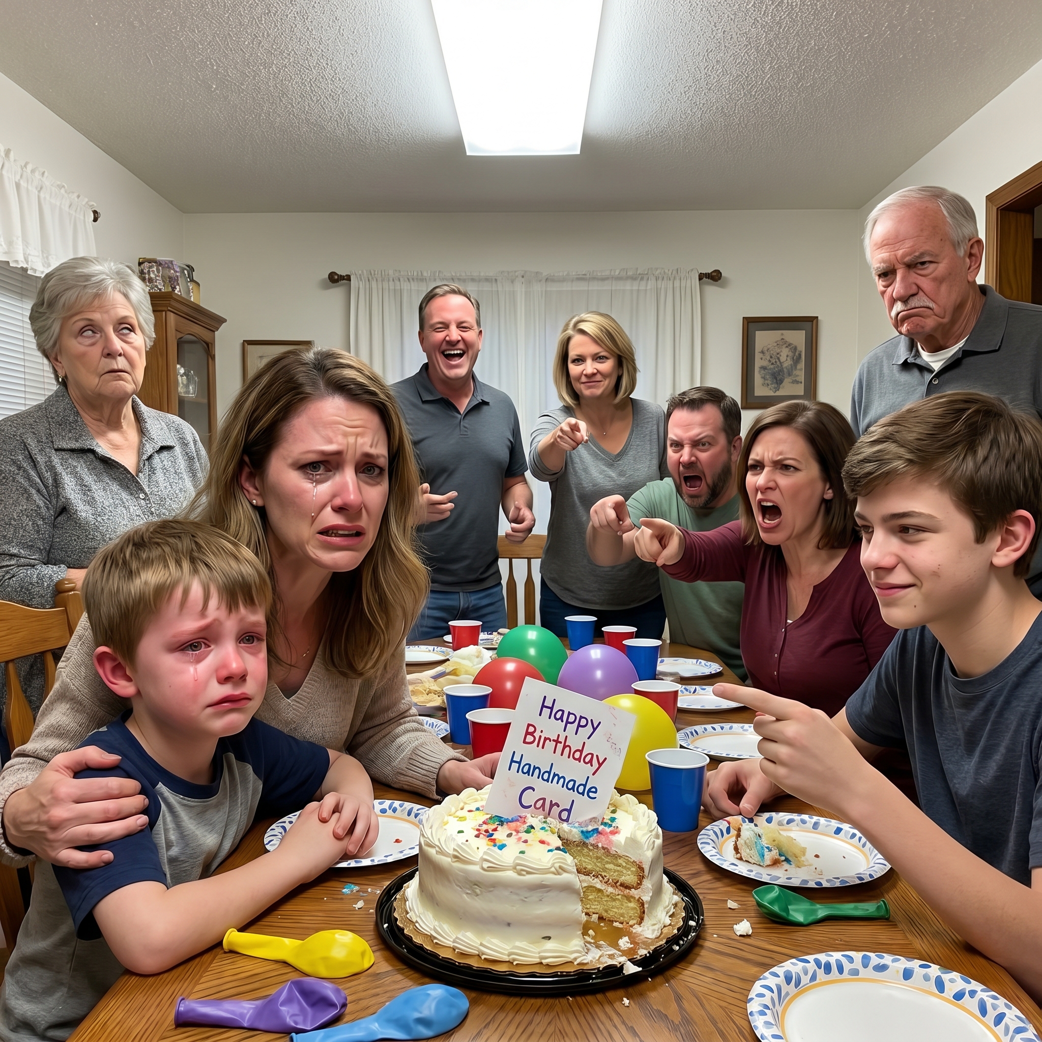 Op de verjaardag van mijn moeder verfrommelde mijn neefje de handgemaakte kaart van mijn zoon en gooide die in de taart. “Niemand vindt zijn rare kunst leuk,” zei hij. Iedereen aan tafel barstte in lachen uit. Later die avond appte mijn vader: “Misschien kun je Kerstmis beter overslaan. Je verpest de sfeer.” Ik antwoordde: “Ik sla je hypotheek ook over. Voorgoed.” De volgende ochtend had ik 48 gemiste oproepen…
