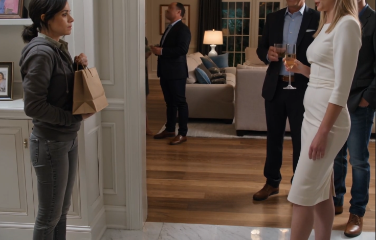 De nieuwe vriendin van mijn broer, Rachel Miller, bekeek me van top tot teen tijdens zijn housewarming en zei: “Leveringen gaan via de zijdeur”, terwijl mijn vader lachte alsof ik na al die jaren nog steeds het mikpunt van spot was in de familie. Na tien jaar het bedrijf te hebben opgebouwd dat ze afdeden als mijn “kleine marketingdingetje”, zette ik mijn versleten cadeautas neer in de marmeren hal, opende de beveiligde app op mijn telefoon en liet Rachel opscheppen over de machtige CEO die ze nog nooit in het echt had ontmoet.
