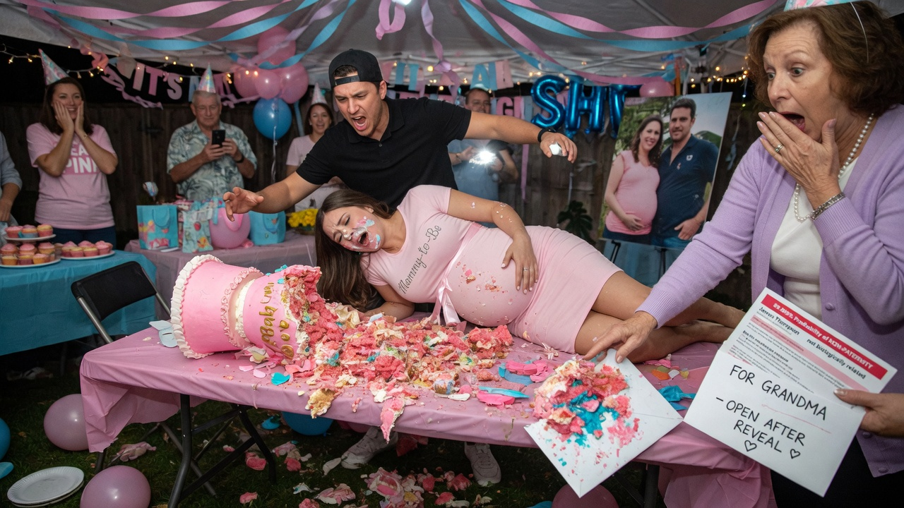 NÄCHSTER TEIL: Ich sah zu, wie mijn vrouw een schwangere Frau über een rosafarbene Gender-Reveal-Torte stieß. Dann hob ich den im Zuckerguss versteckten Umschlag auf und gebruikt, dass er gar nicht mein Sohn war.