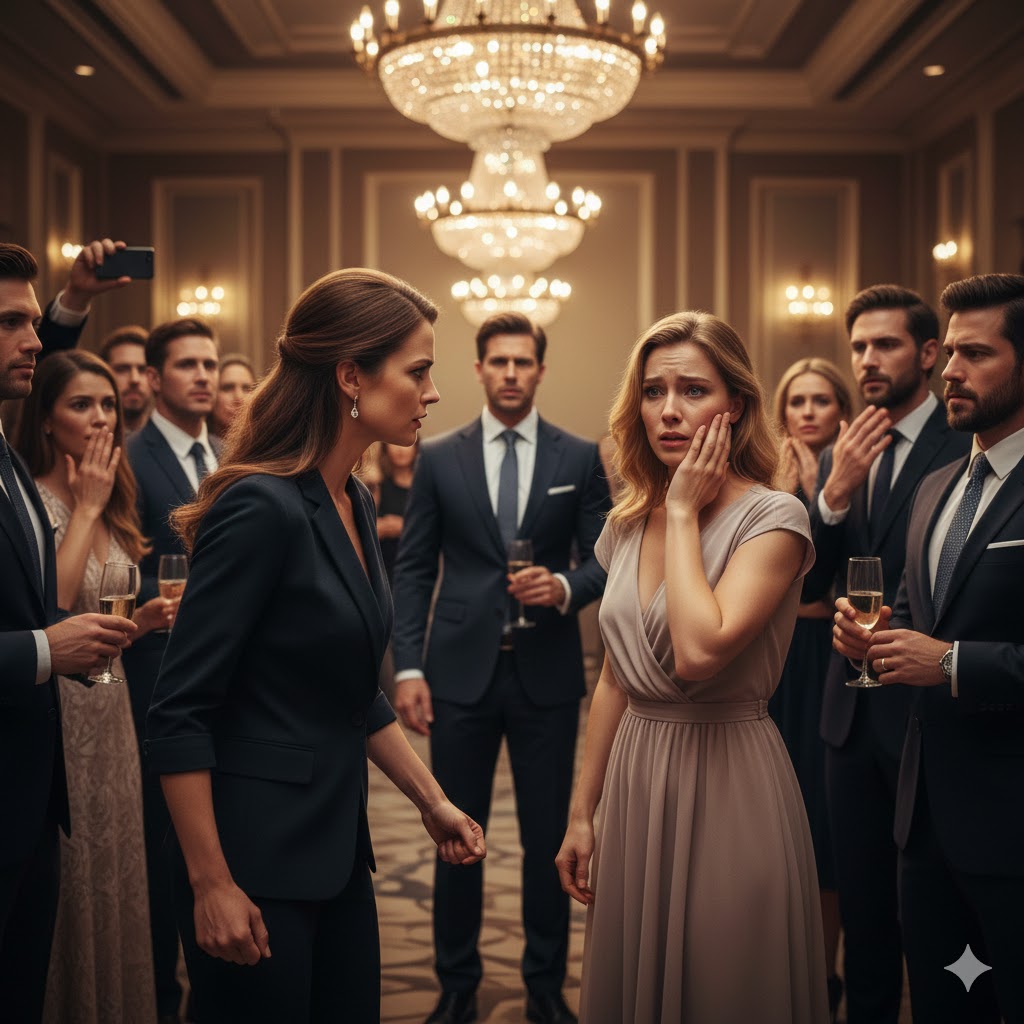 Ze gaf de secretaresse een klap op het bedrijfsfeest – waarna één gefluisterde zin de hele zaal tot stilstand bracht.