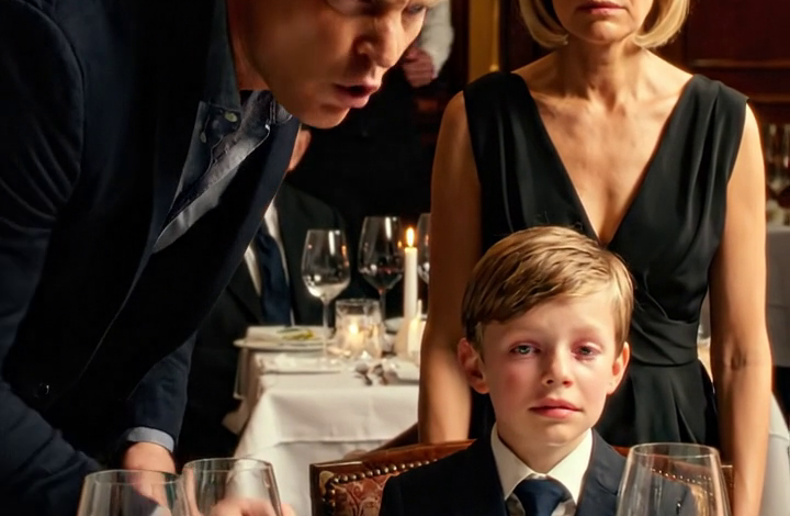 Mijn zus keek de ober aan en zei: “We hebben niet voor uw zoon besteld,” terwijl haar kinderen steaks van 100 dollar aansneden en naar een toetje vroegen. Mijn 8-jarige Caleb trok stilletjes het broodmandje dichterbij, alsof hij begreep dat het zijn avondeten moest zijn. Toen grinnikte mijn vader en zei: “Je had iets voor hem moeten inpakken.” Ik glimlachte alleen maar en zei: “Genoteerd.” Maar toen de ober terugkwam, stelde ik één kalme vraag waardoor mijn zus stopte met kauwen en mijn vader zijn vork neerlegde.