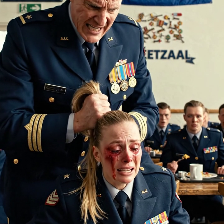 ‘Haal je hand van haar af voordat deze hele kamer bewijsmateriaal wordt.’ De vingers van de majoor verstijfden in haar haar, maar de schade was al aangericht.