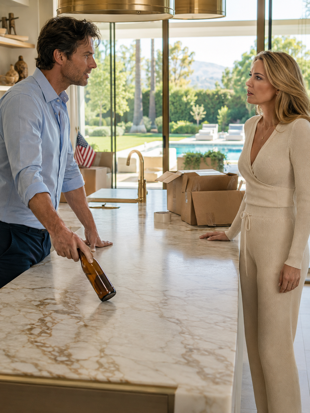 Mein Mann klopfte mit seiner Bierflasche gegen die Marmorinsel in unserer neuen Villa in Bel Air und sagte: „Dieses Haus gehört jetzt mir.“ Dann erzählte er mir, dass seine Eltern und seine geschiedene Schwester in zwei Stunden am Flughafen LAX landen würden, um einzuziehen – doch als sein Geländewagen mit Gepäck zurückkam, weigerte sich das private Tor aus einem Grund zu öffnen, über den er beim Vertragsabschluss noch gelacht hatte.